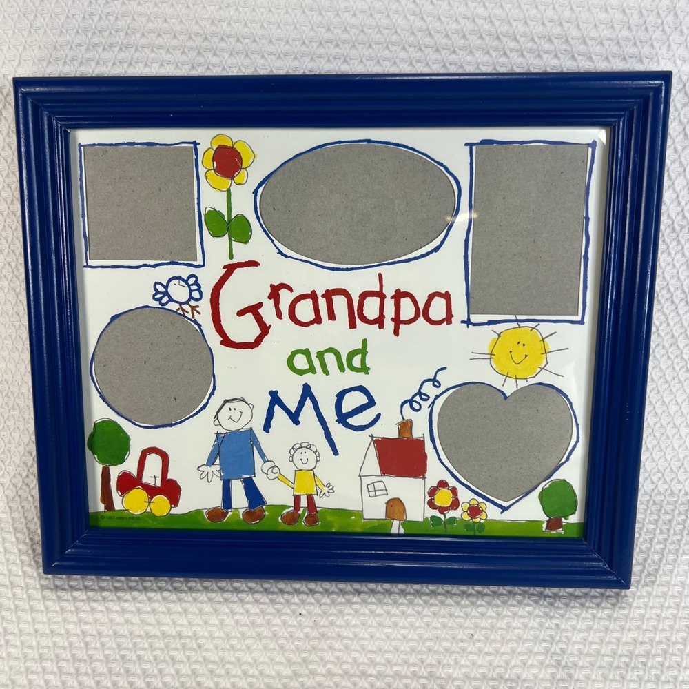 Vintage 1997 Abbey Press Grandpa and Me Blue Wood Multi Photo Collage Frame 11x9